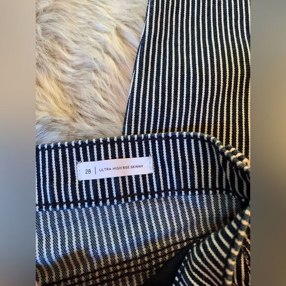 BLDWN   BALDWIN | Navy Blue White Striped Ultra High Rise Skinny Jeans - 28 - Picture 6 of 7